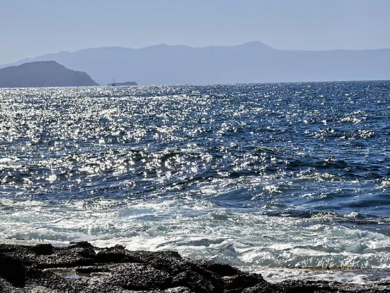 Sunlight sparkling across a deep blue sea